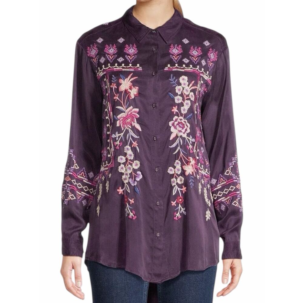 Johnny Was Curacao Floral Embroidered Oversized Tunic Shirt Size XS